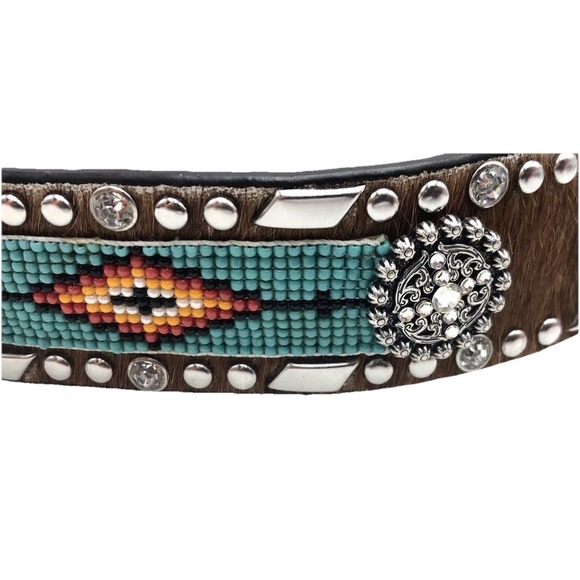Ariat Southwest Beaded Hair-On Belt Sz S Aztec Colorful Statement Cowboy Retro - Picture 6 of 7